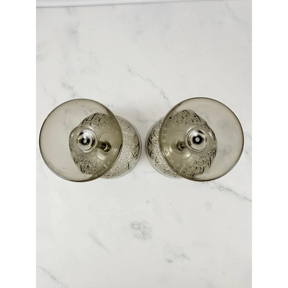 PAIR (2) Pasabahce Timeless Vintage Smoke Gray Crystal Coupe Glasses RARE